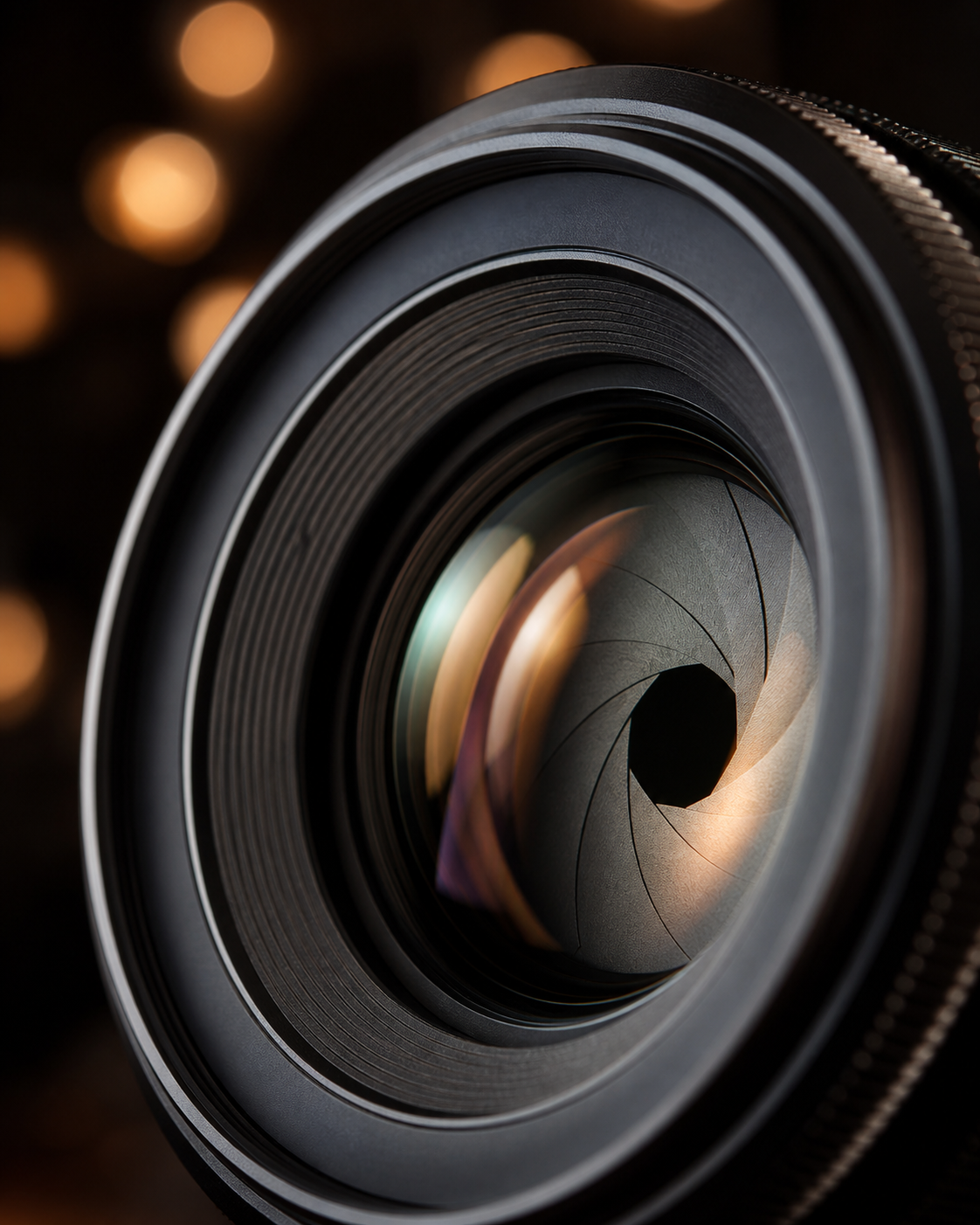 Fotogramma: dettaglio macro di un obiettivo fotografico professionale